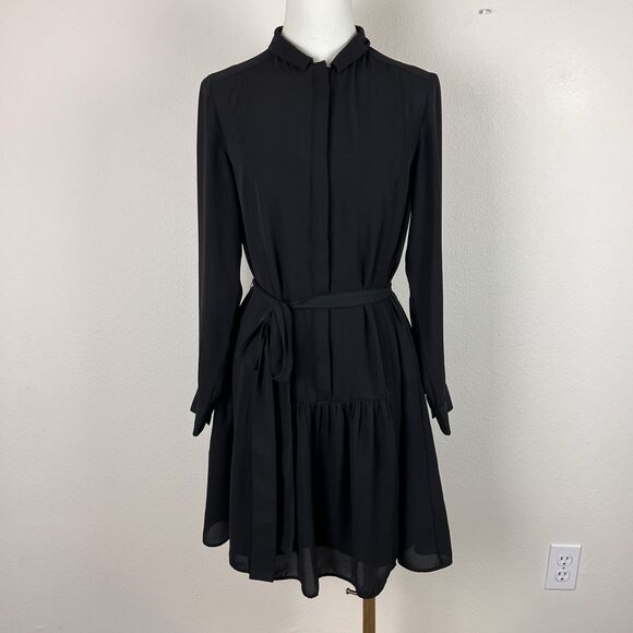 Banana Republic Shirt Dress Womens Zero Shift Button Mini Belted Black - Picture 12 of 13
